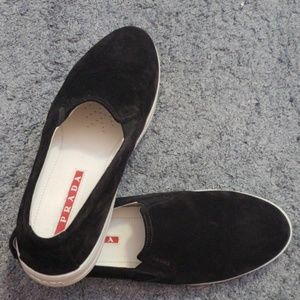 Prada Black Suede Slip-On Sneakers
